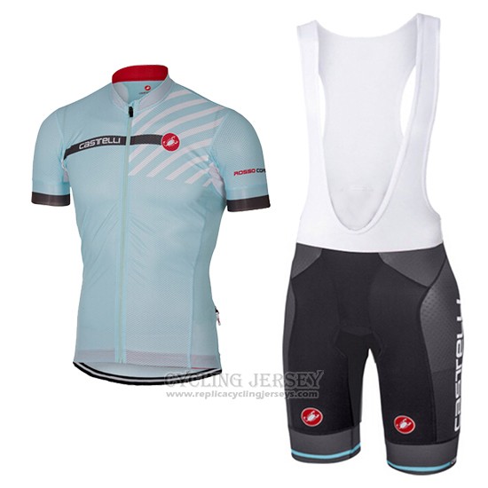 2017 Cycling Jersey Castelli Light Blue Short Sleeve and Bib Short