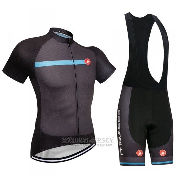 2018 Cycling Jersey Castelli Dark Gray Short Sleeve and Bib Short