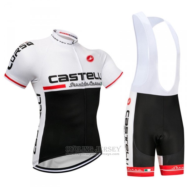 2018 Cycling Jersey Castelli White Black Short Sleeve and Bib Short