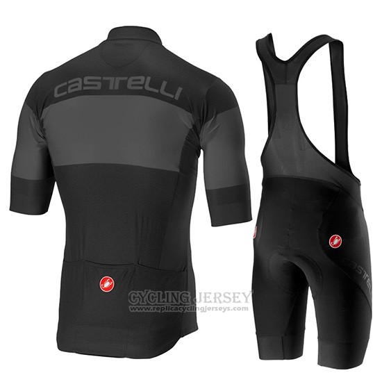 2019 Cycling Jersey Castelli Ruota Black Gray Short Sleeve and Overalls