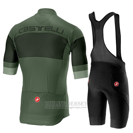 2019 Cycling Jersey Castelli Ruota Black Green Short Sleeve and Overalls