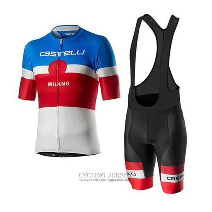 2020 Cycling Jersey Castelli Blue Red White Short Sleeve And Bib Short