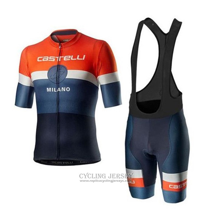 2020 Cycling Jersey Castelli Orange White Blue Short Sleeve And Bib Short