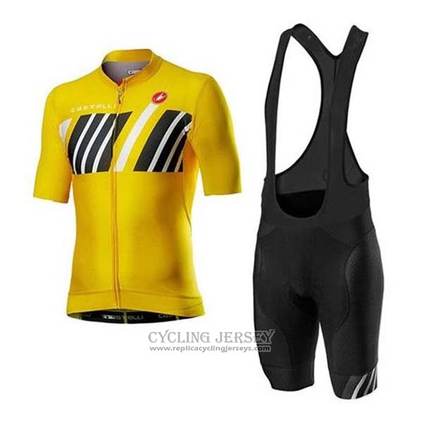 2020 Cycling Jersey Castelli Yellow Black Short Sleeve And Bib Short