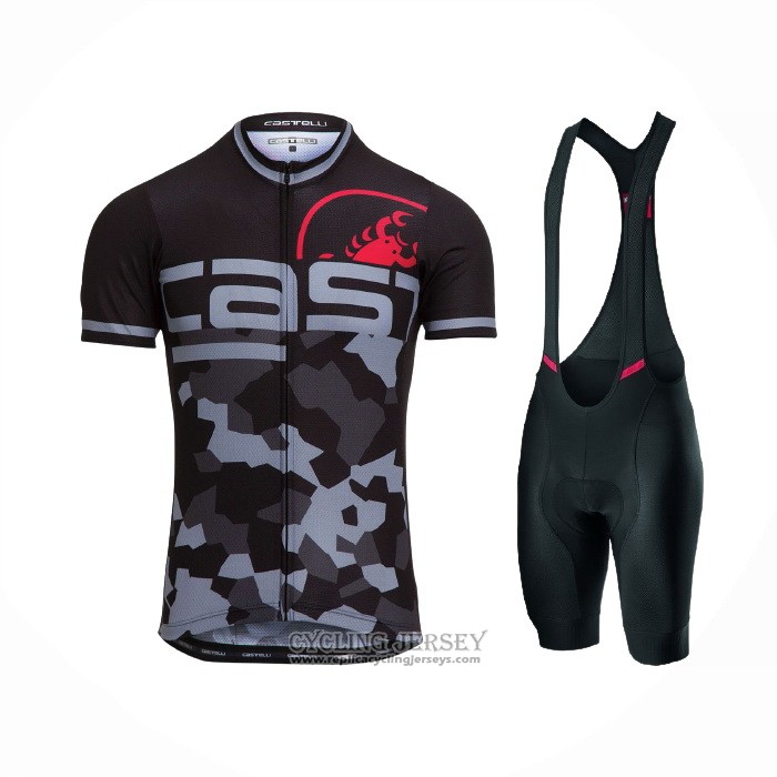 2021 Cycling Jersey Castelli Black Gray Short Sleeve And Bib Short