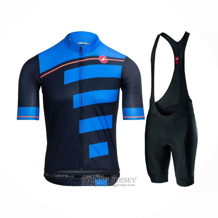 2021 Cycling Jersey Castelli Blue Black Short Sleeve And Bib Short