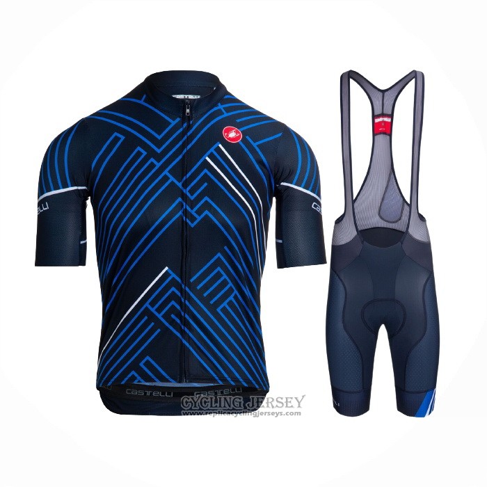2021 Cycling Jersey Castelli Blue Black White Short Sleeve And Bib Short