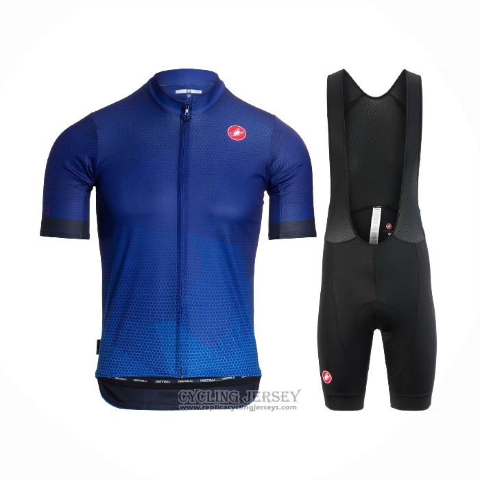 2021 Cycling Jersey Castelli Bright Blue Short Sleeve And Bib Short