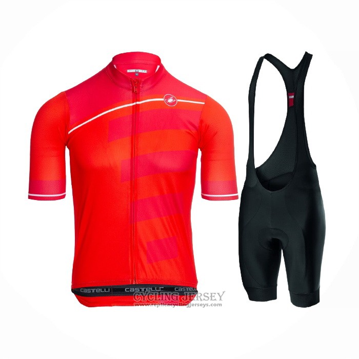 2021 Cycling Jersey Castelli Bright Pink Red Short Sleeve And Bib Short