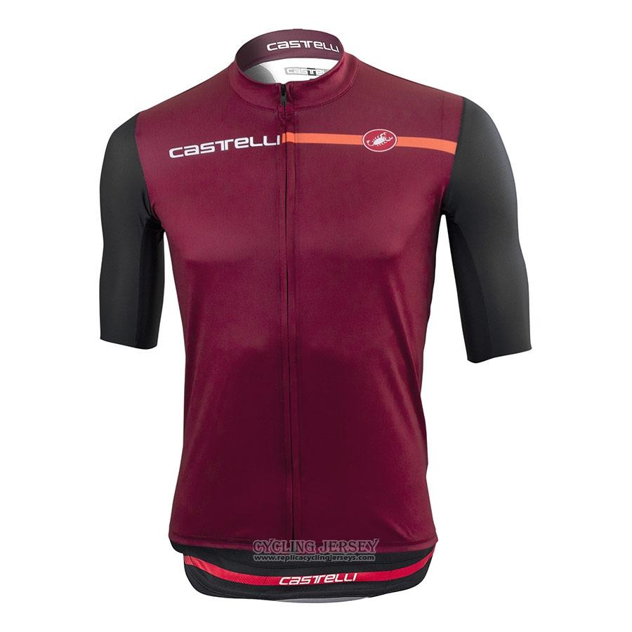 2021 Cycling Jersey Castelli Dark Red Short Sleeve And Bib Short