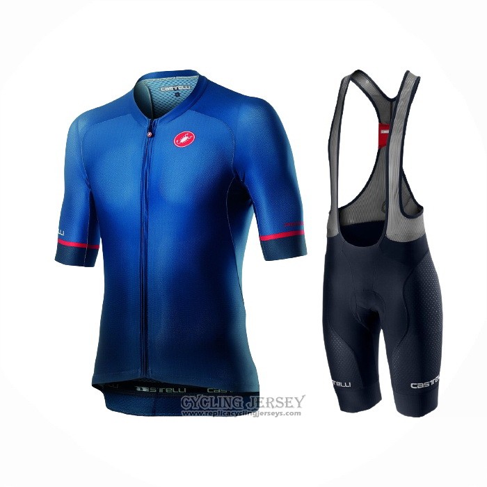 2021 Cycling Jersey Castelli Deep Black Blue Short Sleeve And Bib Short