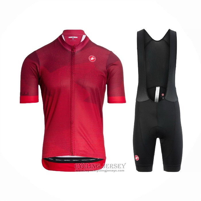 2021 Cycling Jersey Castelli Deep Red Short Sleeve And Bib Short