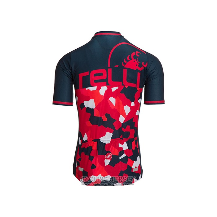 2021 Cycling Jersey Castelli Red Dark Blue Short Sleeve And Bib Short