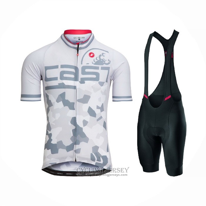 2021 Cycling Jersey Castelli White Gray Short Sleeve And Bib Short