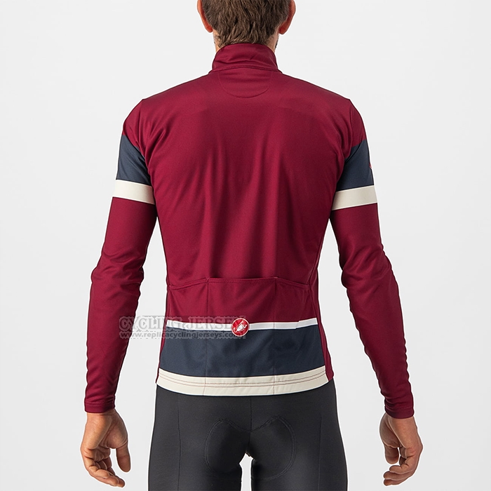2022 Cycling Jersey Castelli Dark Red Long Sleeve and Bib Short