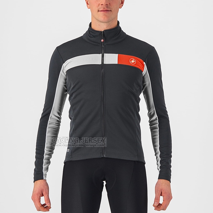 2022 Cycling Jersey Castelli Deep Gray Long Sleeve and Bib Short