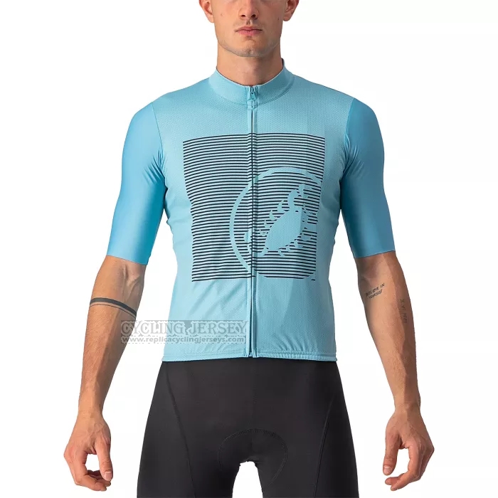 2022 Cycling Jersey Castelli Light Blue Gray Short Sleeve and Bib Short