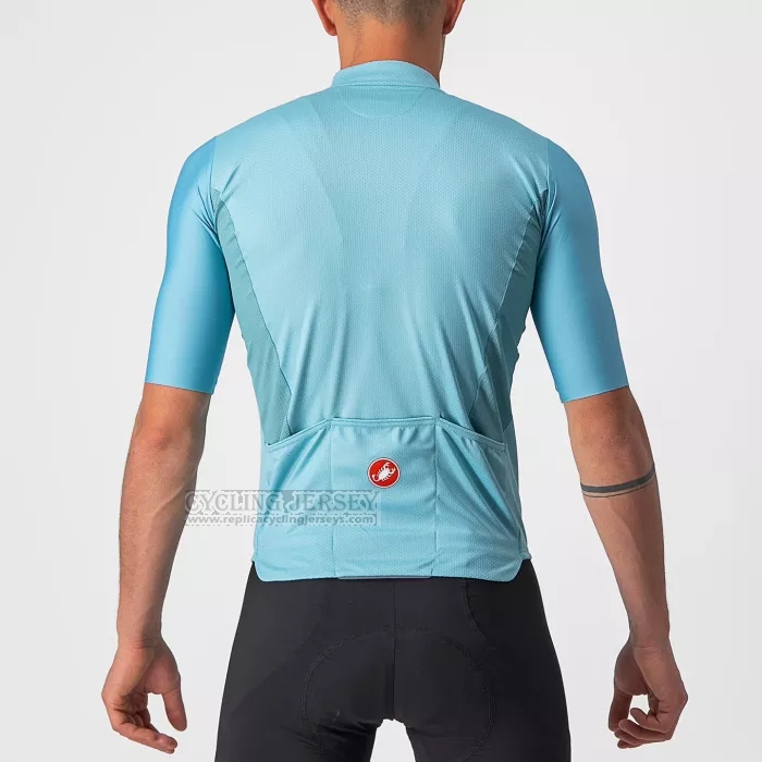 2022 Cycling Jersey Castelli Light Blue Gray Short Sleeve and Bib Short
