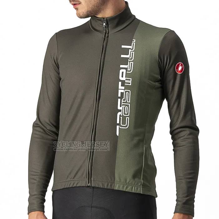 2023 Cycling Jersey Castelli Green Long Sleeve And Bib Short