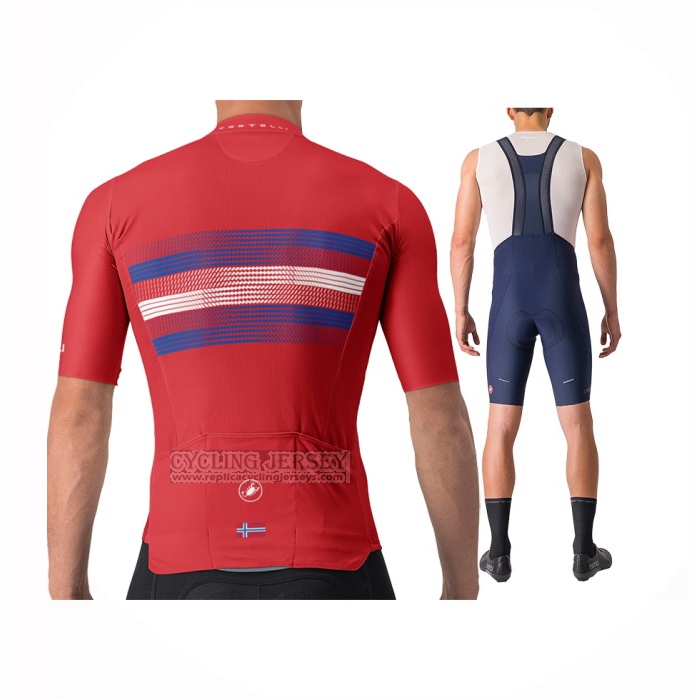 2024 Cycling Jersey Castelli Red Blue Short Sleeve And Bib Short