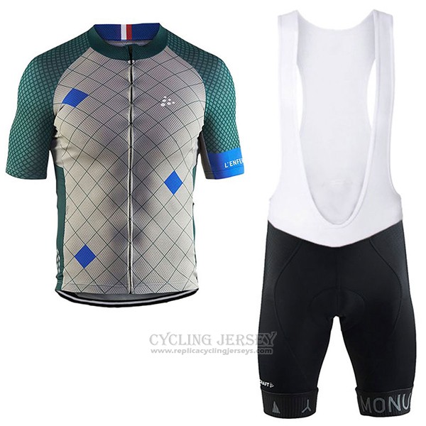 2017 Cycling Jersey Craft Monuments Silver and Green Short Sleeve and Bib Short