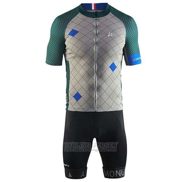 2017 Cycling Jersey Craft Monuments Silver and Green Short Sleeve and Bib Short