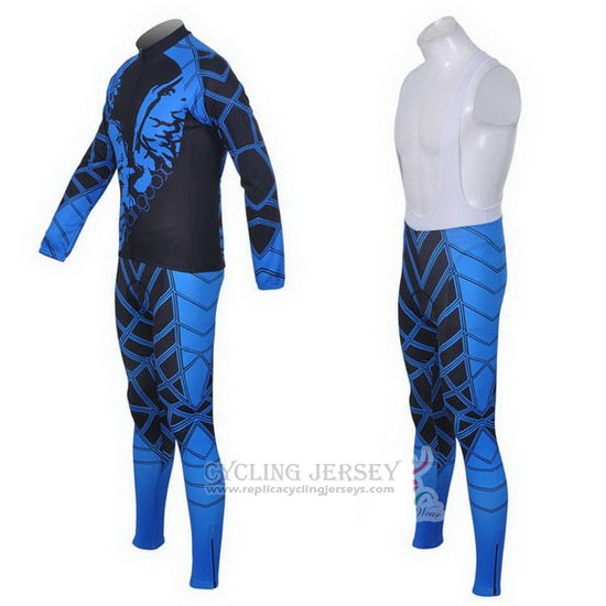 2014 Cycling Jersey Fox Cyclingbox Black and Blue Long Sleeve and Bib Tight