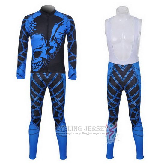 2014 Cycling Jersey Fox Cyclingbox Black and Blue Long Sleeve and Bib Tight