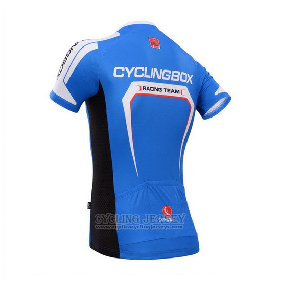 2014 Cycling Jersey Fox Cyclingbox Blue and White Short Sleeve and Bib Short