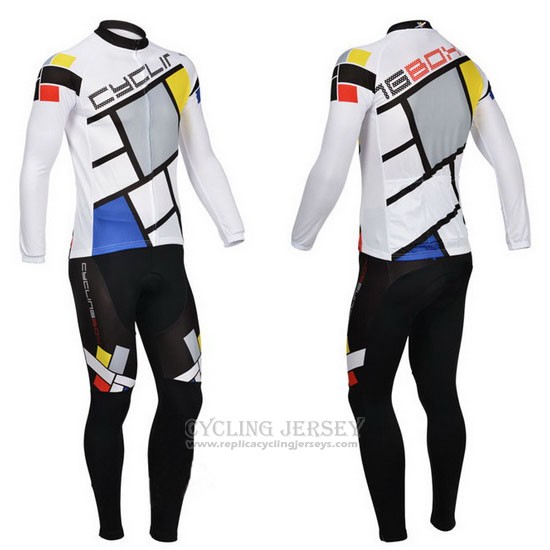 2014 Cycling Jersey Fox Cyclingbox Light White Long Sleeve and Bib Tight