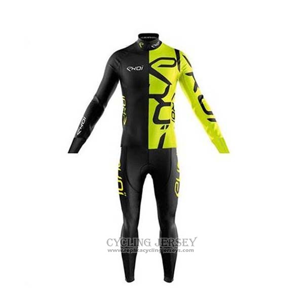 2020 Cycling Jersey EKOI Black Yellow Long Sleeve And Bib Tight
