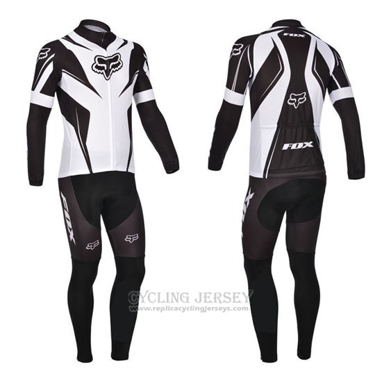 2013 Cycling Jersey Fox White and Black Long Sleeve and Bib Tight