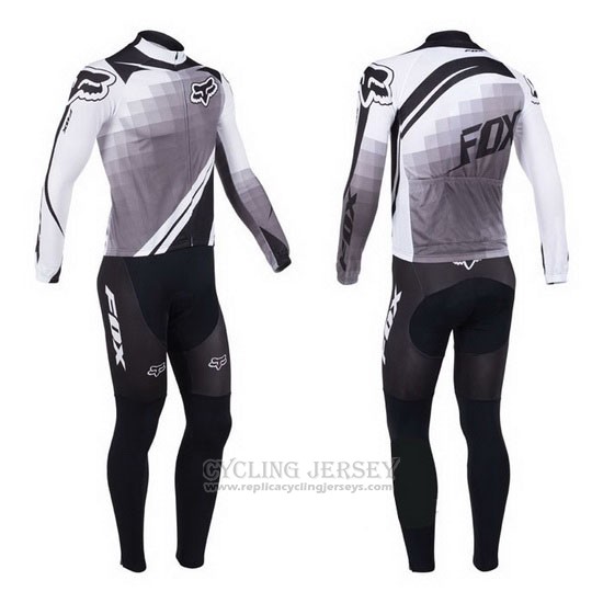 2013 Cycling Jersey Fox White and Gray Long Sleeve and Bib Tight