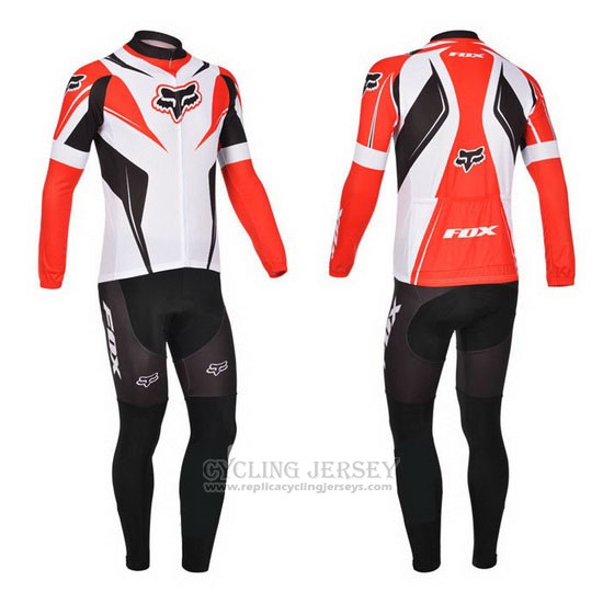 2013 Cycling Jersey Fox White and Red Long Sleeve and Bib Tight