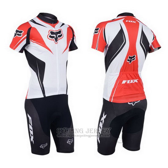 2013 Cycling Jersey Fox White and Red Short Sleeve and Bib Short