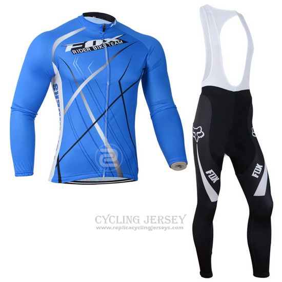 2014 Cycling Jersey Fox Sky Blue Long Sleeve and Bib Tight