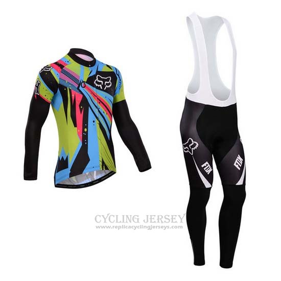 2014 Cycling Jersey Fox Sky Blue and Black Long Sleeve and Bib Tight