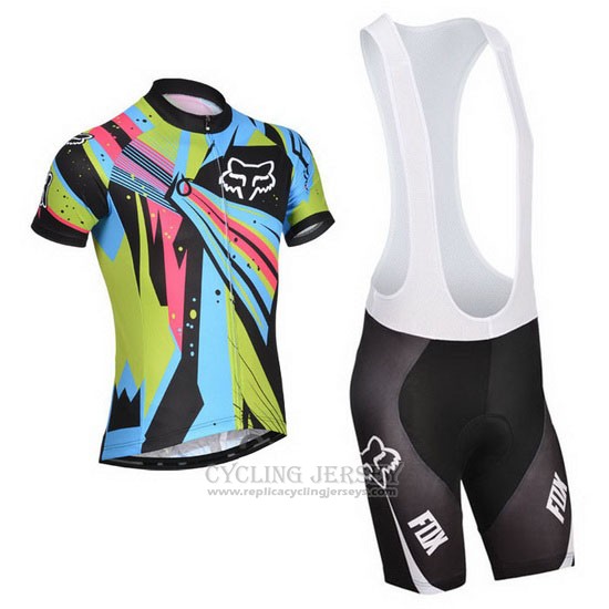 2014 Cycling Jersey Fox Sky Blue and Black Short Sleeve and Bib Short