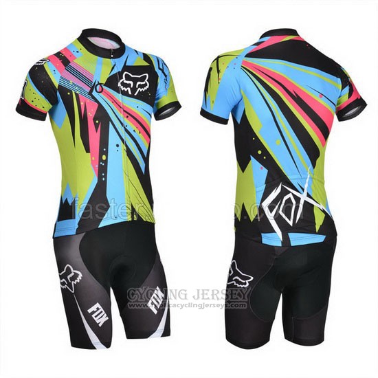 2014 Cycling Jersey Fox Sky Blue and Black Short Sleeve and Bib Short
