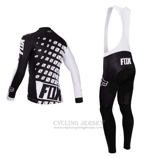 2014 Cycling Jersey Fox White and Black Long Sleeve and Bib Tight
