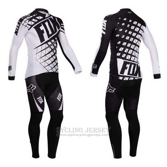 2014 Cycling Jersey Fox White and Black Long Sleeve and Bib Tight