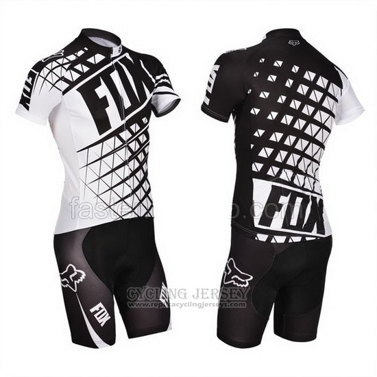 2014 Cycling Jersey Fox White and Black Short Sleeve and Bib Short