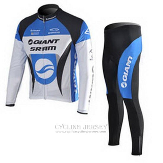 2010 Cycling Jersey Giant White and Sky Blue Long Sleeve and Bib Tight