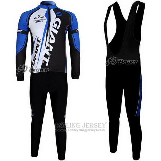 2011 Cycling Jersey Giant Black Blue Long Sleeve and Bib Tight