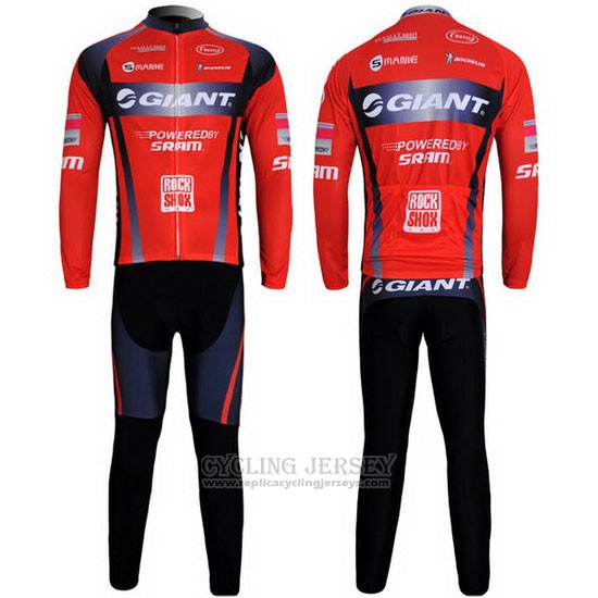 2011 Cycling Jersey Giant Black and Red Long Sleeve and Bib Tight
