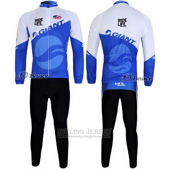 2011 Cycling Jersey Giant Blue and White Long Sleeve and Bib Tight