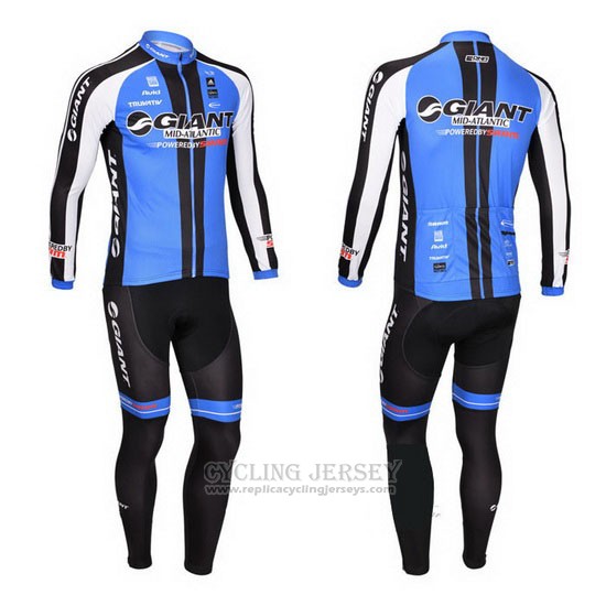 2013 Cycling Jersey Giant Black and Blue Long Sleeve and Bib Tight