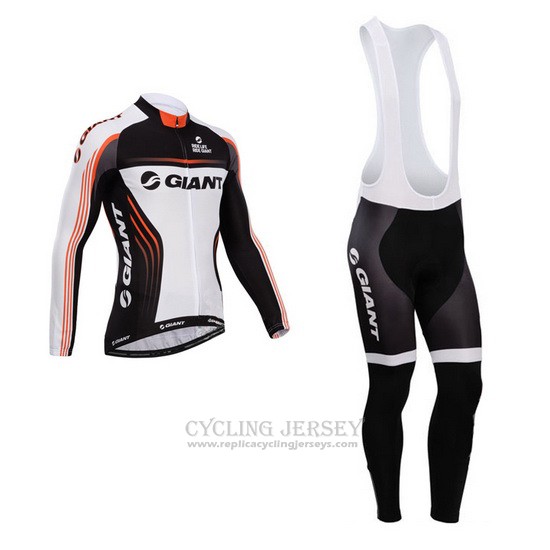 2014 Cycling Jersey Giant White and Black Long Sleeve and Bib Tight