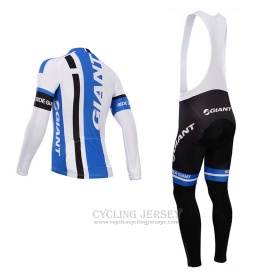 2014 Cycling Jersey Giant White and Sky Blue Long Sleeve and Bib Tight
