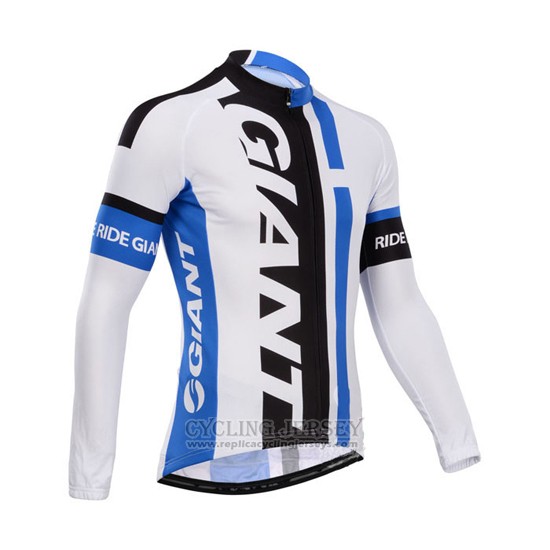 2014 Cycling Jersey Giant White and Sky Blue Long Sleeve and Bib Tight